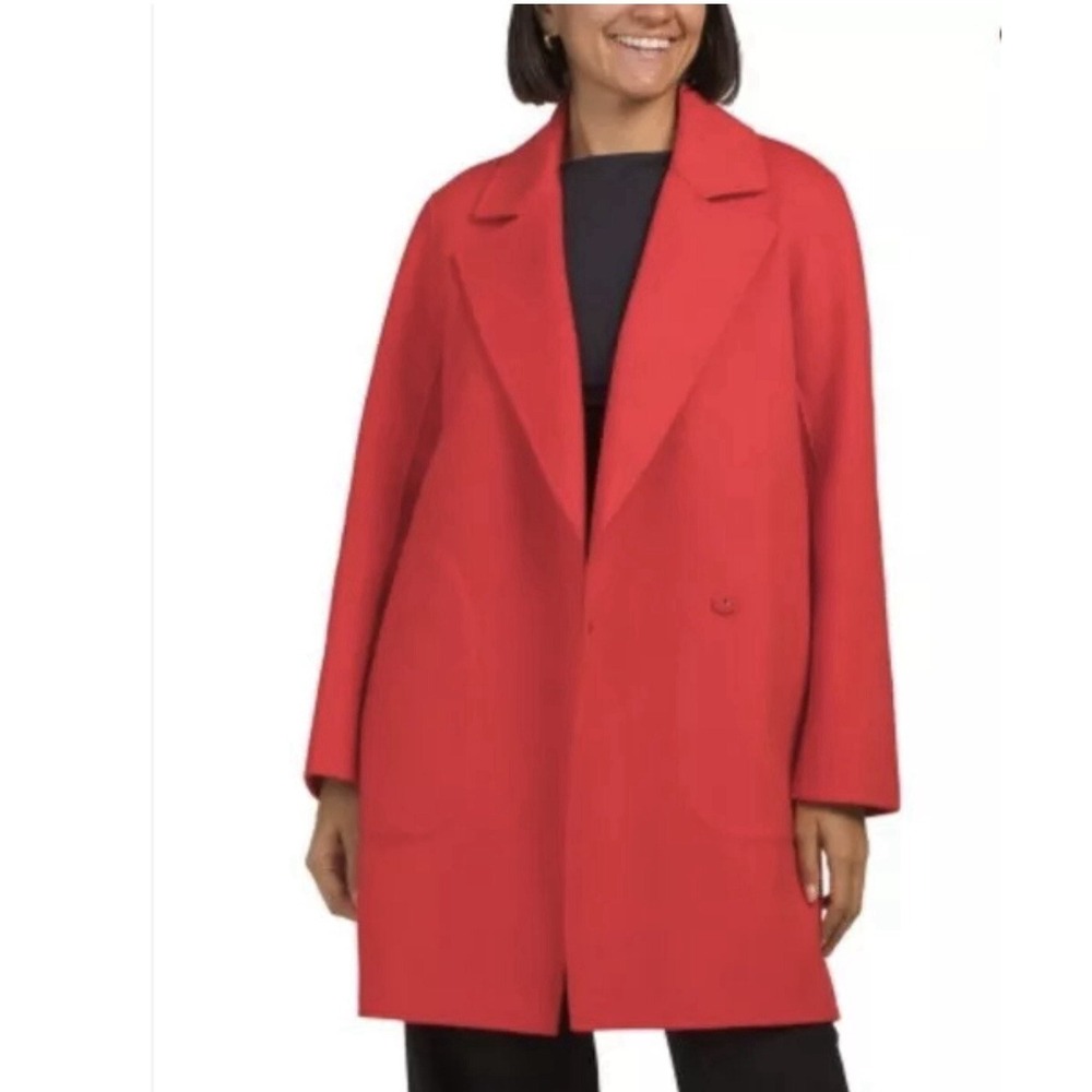 NWT Theory Women's Boy Coat Large Cardinal Red Wool Cashmere Winsome‎ 2 Overcoat